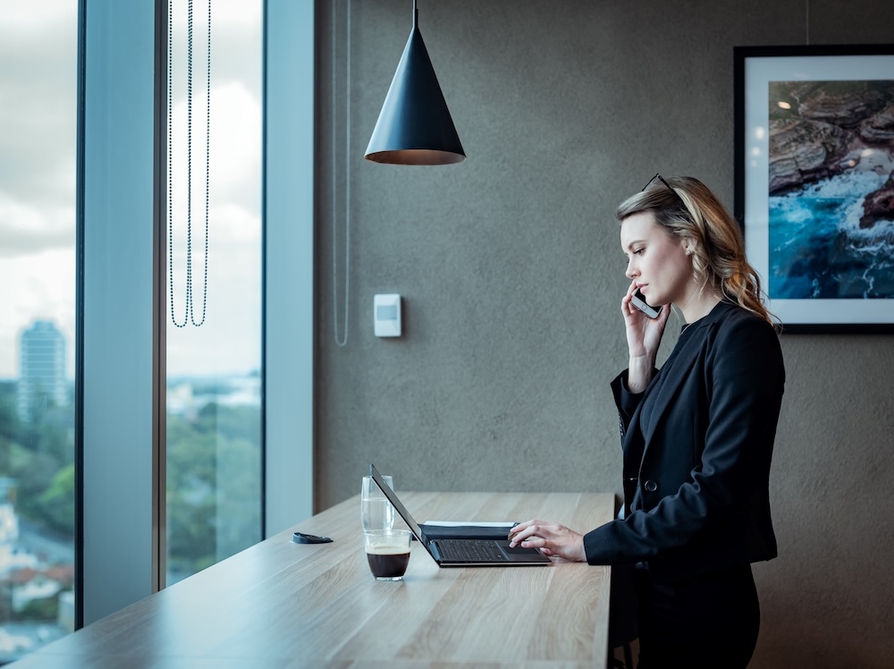 A digital nomad works remotely from a coworking space.