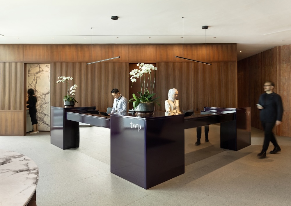 Reception area of TWP CapitaSpring Singapore
